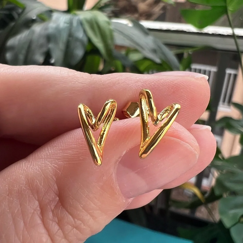 Gold Hearts Stud Earrings